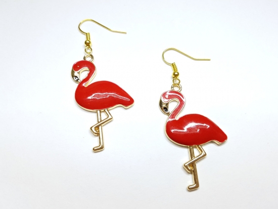 Preview: Flamingo Ohrringe rot goldfarben